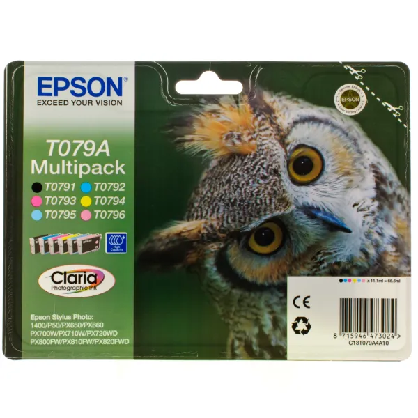 Комплект картриджів T079A4A чорний, блакитний, пурпуровий, жовтий, світло блакитний, світло пурпуровий Epson (C13T079A4A10) - Фото 3