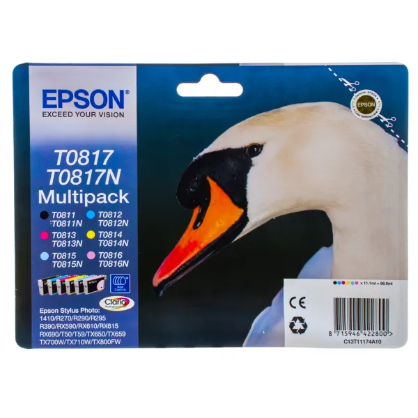 Комплект картриджів T08174A/T11174A чорний, блакитний, пурпуровий, жовтий, світло блакитний, світло пурпуровий Epson (C13T11174A10)