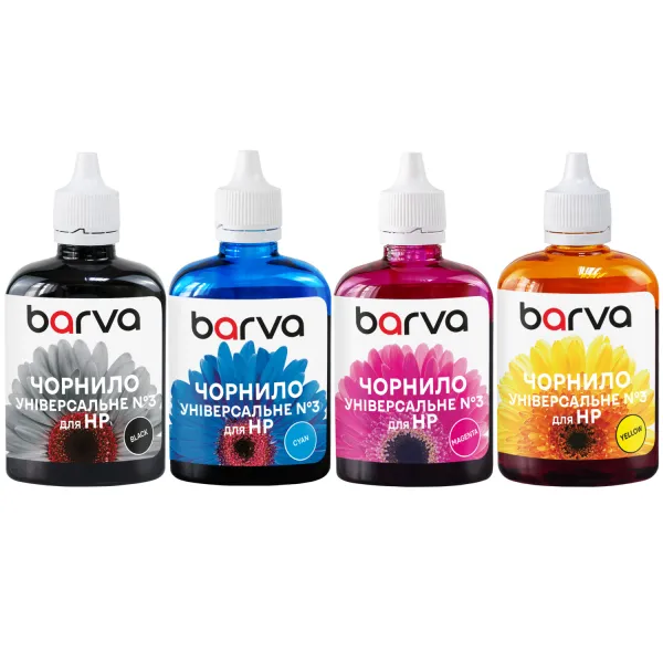 Комплект чорнил для HP універсальні №3 4х90 г, водорозчинні, BK/C/M/Y Barva (HU3-090-MP)