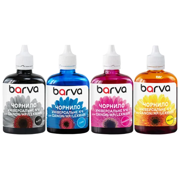 Комплект чорнил для Canon/HP/Lexmark універсальні №4 4x90 г, водорозчинні, BK/C/M/Y Barva (CU4-090-MP)