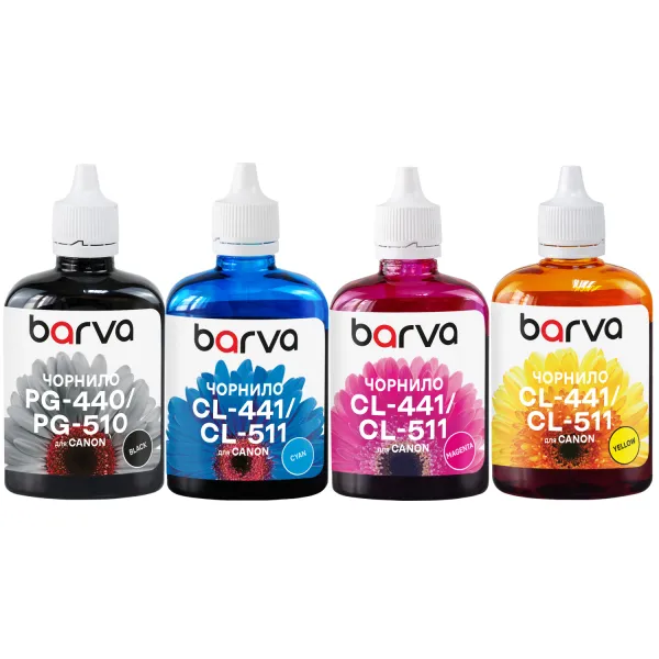 Комплект чорнил сумісних для Canon PG-440BK + CL-441C/M/Y спеціальні 4x90 г, пігментне/водорозчинні, BK/C/M/Y Barva (CPG440-090-MP)