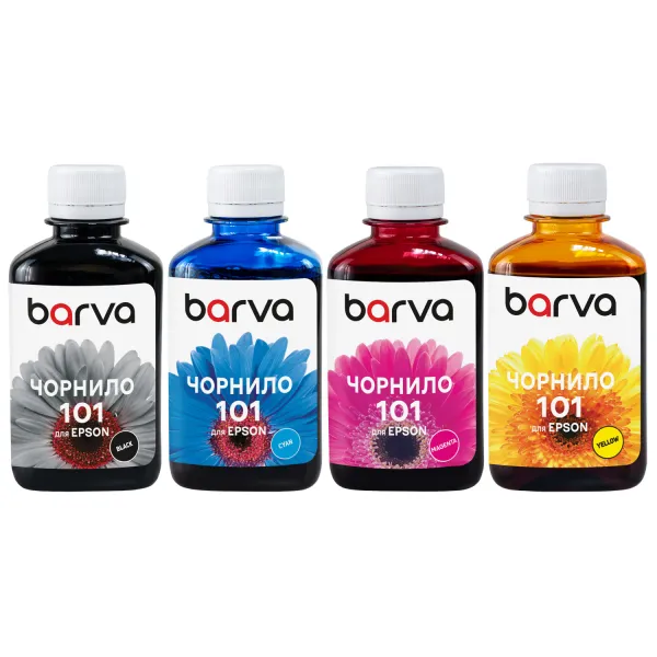 Комплект чорнил сумісних для Epson 101 спеціальні 4х180 мл, пігментне/водорозчинні, BK/C/M/Y Barva (E101-180-MP)