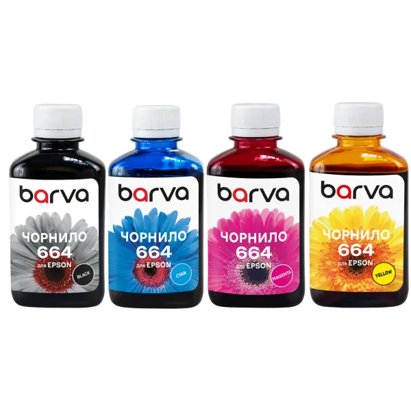 Комплект чорнил сумісних для Epson 664 спеціальні 4x180 г, водорозчинні, BK/C/M/Y Barva (E-L100-180-MP)