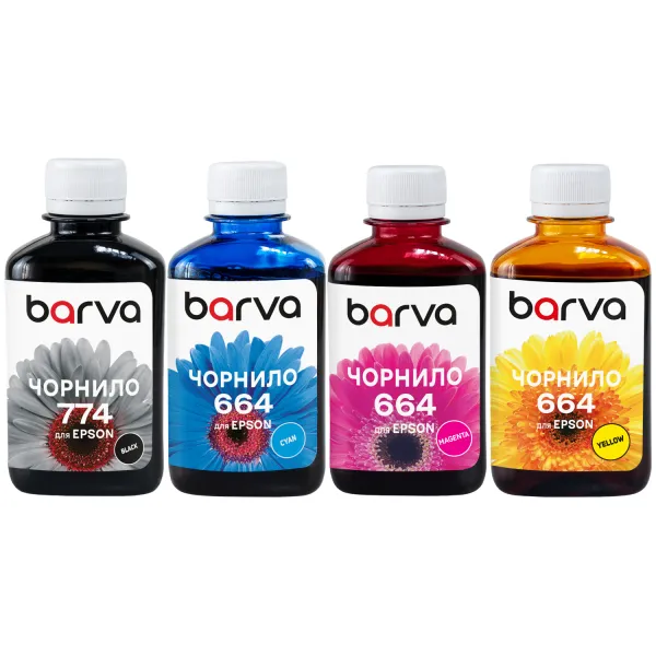 Комплект чорнил сумісних для Epson 774/664 спеціальні 4x180 г, пігментне/водорозчинні, BK/C/M/Y Barva (E-L605-180-MP)