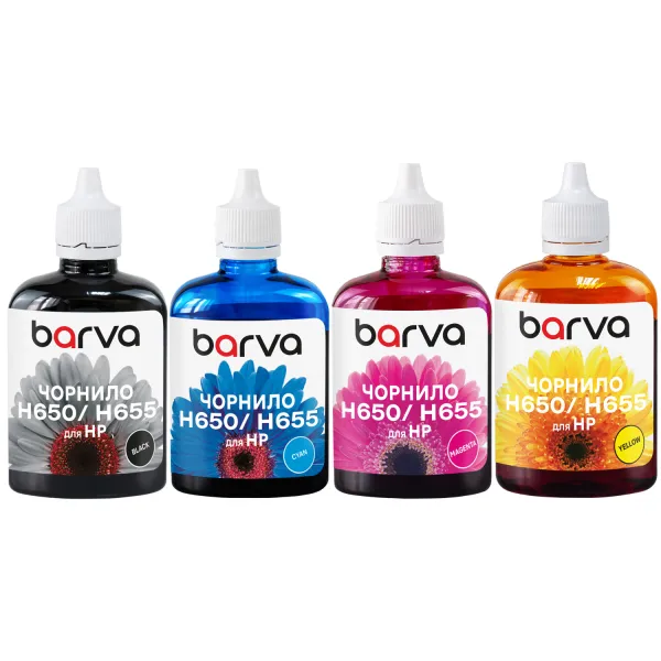 Комплект чорнил для HP 122/178/650/655 спеціальні 4x90 г, пігментне/водорозчинні, BK/C/M/Y Barva (H655-090-MP)