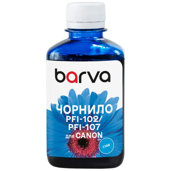 Чорнило для Canon PFI-102/PFI-107 C спеціальне 180 мл, водорозчинне, блакитне Barva (C107-885) - Фото 1 