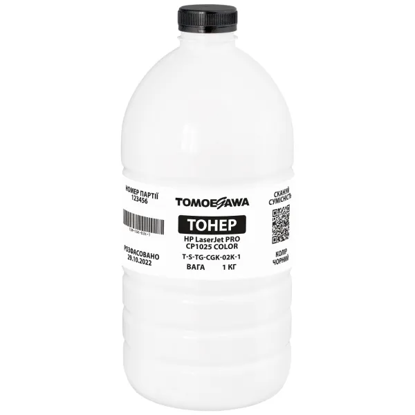 Тонер HP LaserJet Pro CP1025 color флакон, 1 кг, чорний, хімічний Tomoegawa (TSM-CGK-02K-1)