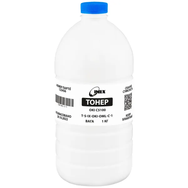 Тонер Oki C5100 флакон, 1 кг, блакитний Imex (TSM-OML-C-1)