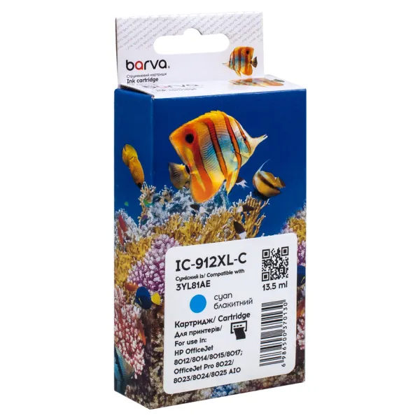 Картридж сумісний HP 912XL (3YL77AE/3YL81AE) 900 арк, блакитний Barva (IC-912XL-C)