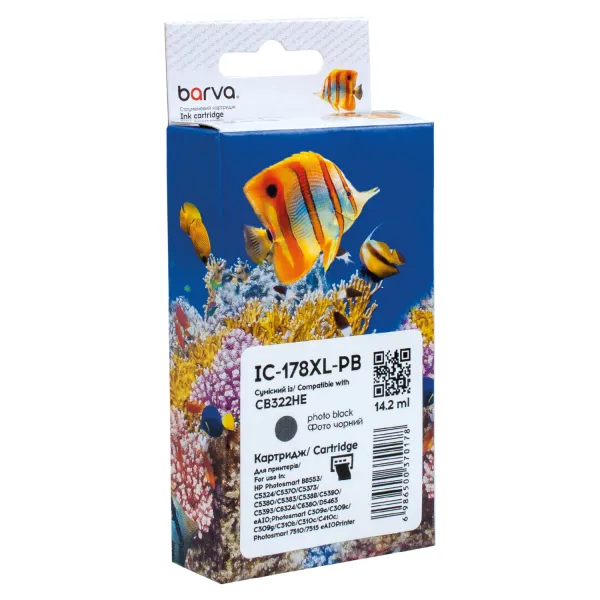Картридж сумісний HP 178XL (CB317HE/CB322HE) 300 арк, фото чорний Barva (IC-178XL-PB)