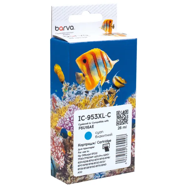 Картридж сумісний HP 953XL (F6U12AE/F6U16AE) 1600 арк, блакитний Barva (IC-953XL-C)
