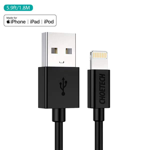 Кабель USB - Lightning 1,8 м чорний Choetech (IP0027-BK)