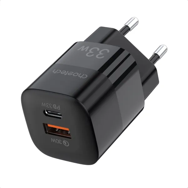 Пристрій зарядний мережевий 1xUSB-A, 1хType-C GAN 33W чорний Choetech (PD5006-EU-BK)