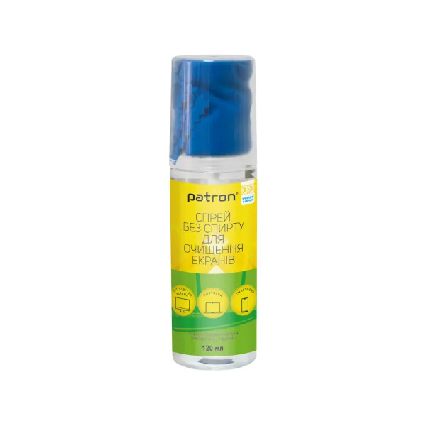 Набір для очищення екранів безспиртовий 2в1 (Спрей 120 мл + Серветка) Patron (F3-022)