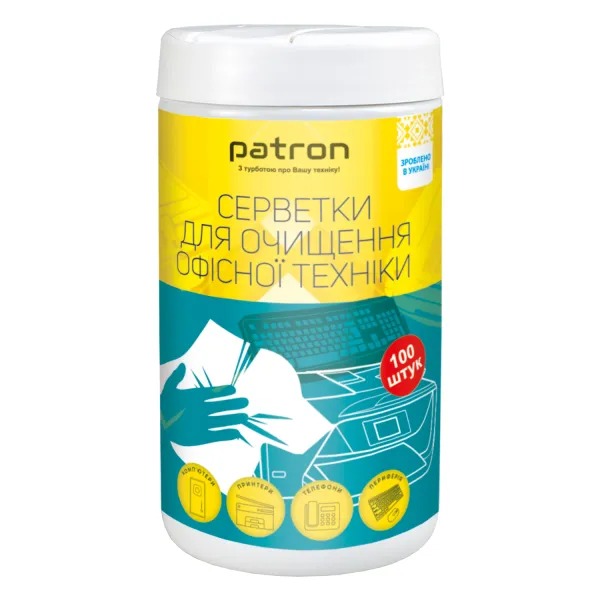 Серветки для очищення оргтехніки, туба 100 шт Patron (F3-028)