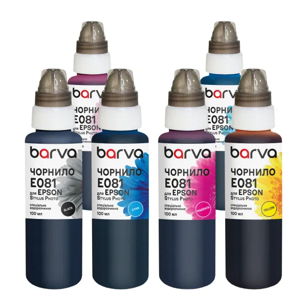 Комплект чорнил для Epson T048/T080/T081 спеціальні 6х100 мл, водорозчинні, BK/C/M/Y/LC/LM Barva (E081-100-MP)