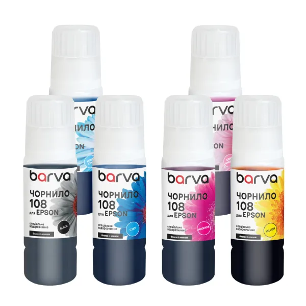 Комплект чорнил для Epson 108 спеціальні 6x70 мл, OneKey, водорозчинні, BK/C/M/Y/LC/LM Barva (E108-070-MP)