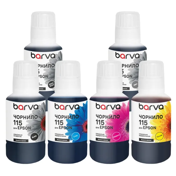 Комплект чорнил для Epson 115 спеціальні 6x140 мл, OneKey, пігментне/водорозчинні, BK/PB/C/M/Y/GY Barva (E115-140-MP)