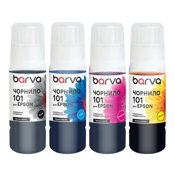 Комплект чорнил для Epson 101 спеціальні 4х70 мл, OneKey, пігментне/водорозчинні, BK/C/M/Y Barva (E101-070-MP)