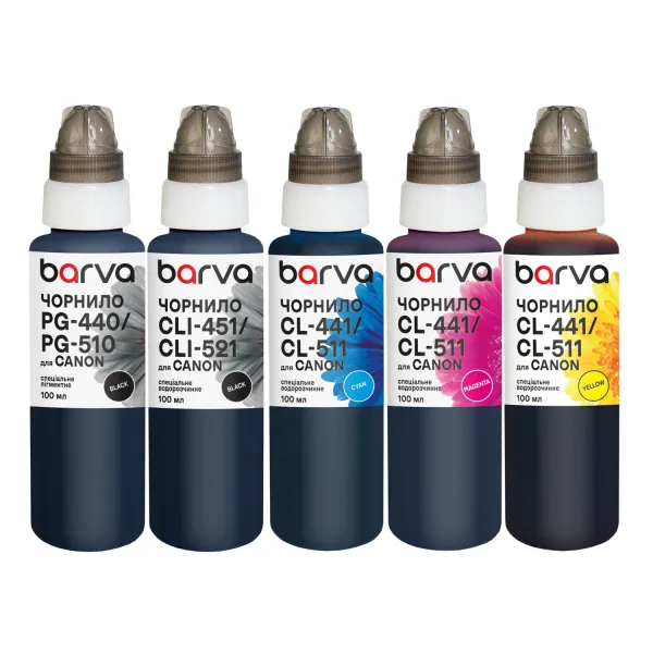 Комплект чорнил для Canon PGI-425PGBK + CLI-426BK/C/M/Y спеціальні 5x100 мл, пігментне/водорозчинні, PGBK/BK/C/M/Y Barva (CPGI425-100-MP)