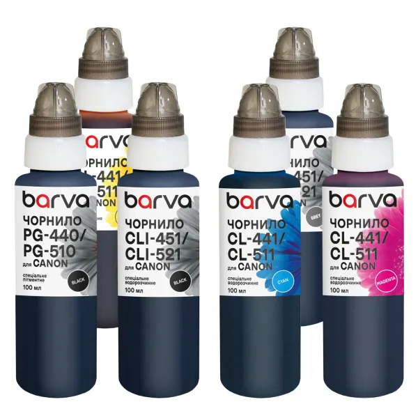 Комплект чорнил для Canon PGI-425PGBK + CLI-426BK/C/M/Y/GY спеціальні 6x100 мл, пігментне/водорозчинні, PGBK/BK/C/M/Y/GY Barva (CPGI425-100-2MP)