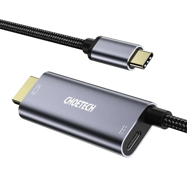 Кабель Type-C на HDMI с адаптером PD  60W, 1,8 м черный с серым Choetech (XCH-M180)