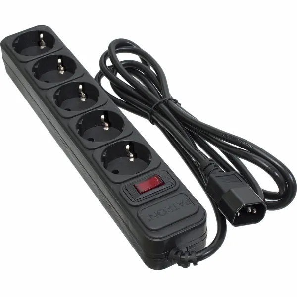 Фільтр мережевий для ДБЖ 5 розеток, 2 м, чорний, 3*1мм2 Patron (SP-1055U)