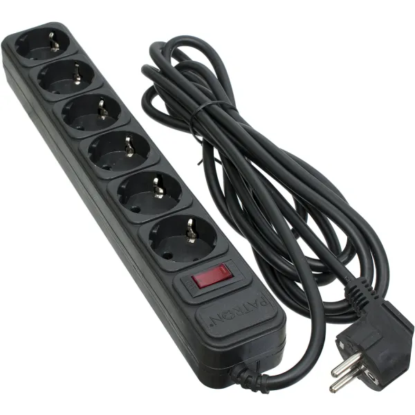 Фільтр мережевий 6 розеток 3 м, чорний, 3*1,5мм2 Patron (SP-1663)