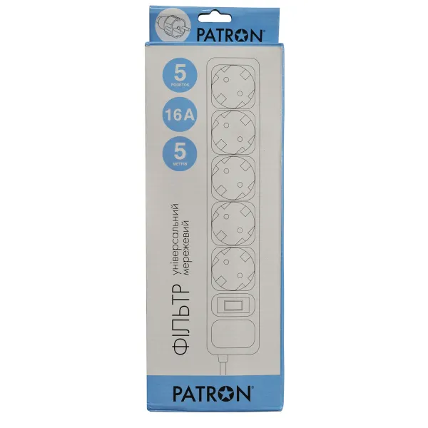 Фільтр мережевий 5 розеток, 5 м, чорний, 3*1,5мм2 Patron (SP-1655) - Фото 3