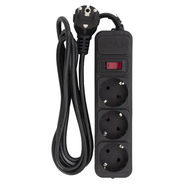 Фільтр мережевий 3 розетки, 1,8 м, 10 А, 250 В, 3*1мм2, чорний Patron (SP-1032)