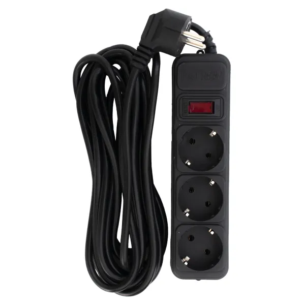 Фільтр мережевий 3 розетки, 5 м, 10 А, 250 В, 3*1мм2, чорний Patron (SP-1035)