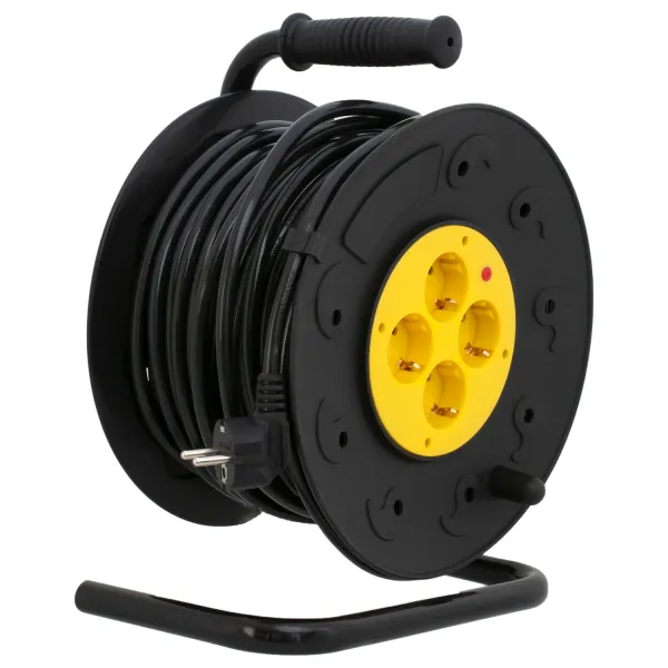 Подовжувач мережевий на котушці, 4 розетки, 10 А, 250 В, 3*2,5 мм2, 40 метрів, чорно-жовтий Patron (PN-CAB-REL-40-4)