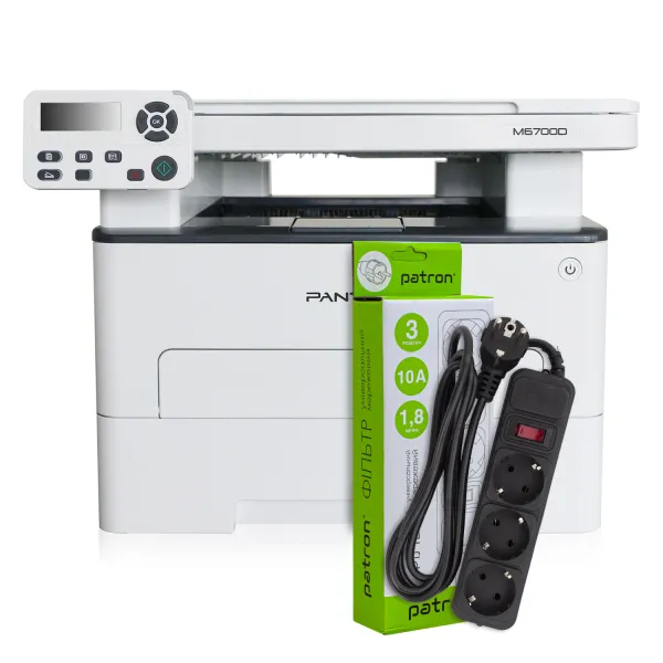 БФП M6700D A4 Pantum (M6700D) + Фільтр мережевий 3 розетки Patron (SP-1033)