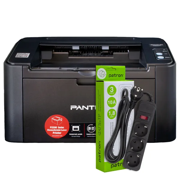 Принтер лазерний P2207 A4 Pantum (P2207) + Фільтр мережевий 3 розетки Patron (SP-1033)